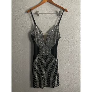 Banjul Black and Silver Bejewled Party
 Dress Size Large